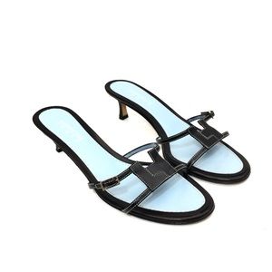 🌹LAMBERTSON TRUEX Black Leather Logo Slide Sandal🌹